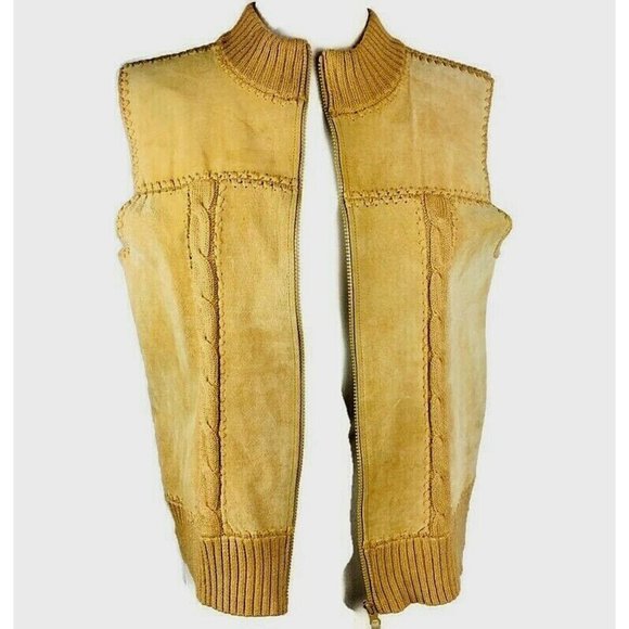 Vtg. Designers Studio original Tan 100% suede front vest size L zip front Boho - Picture 7 of 8